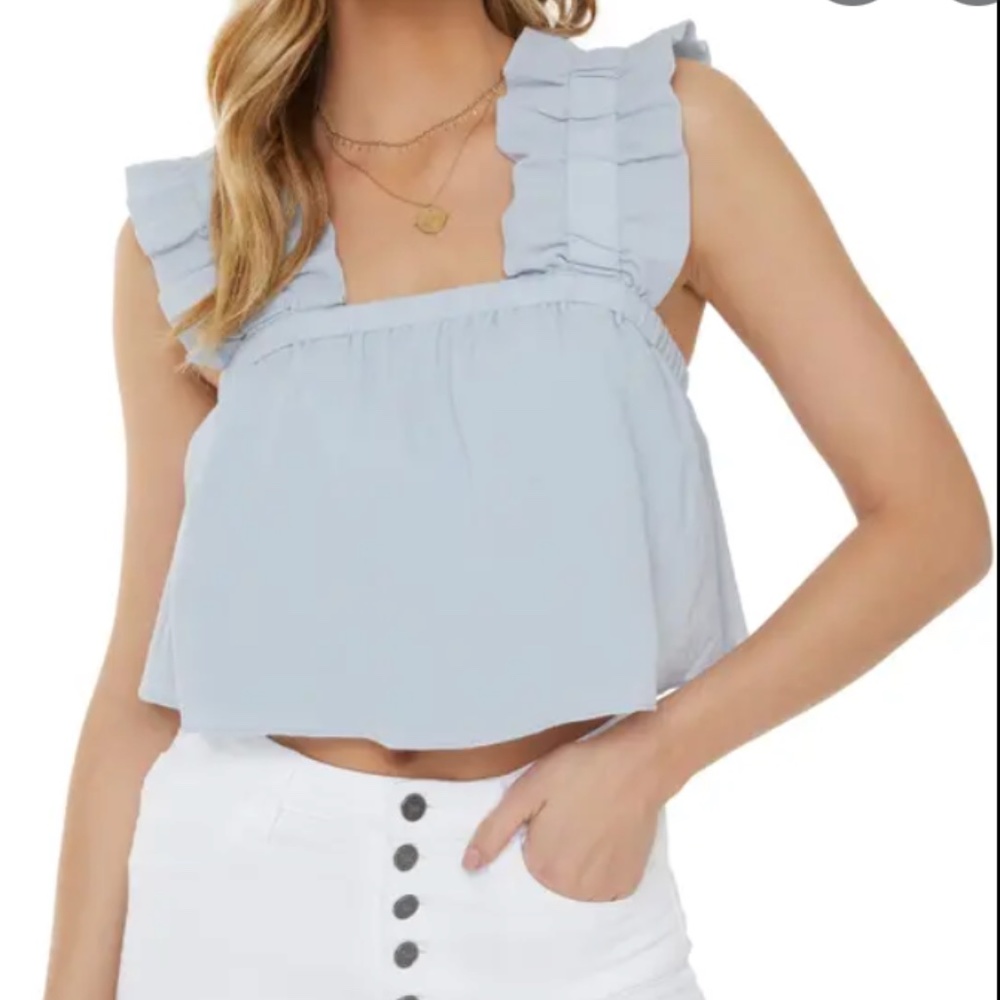 VICI baby blue ruffle cropped top